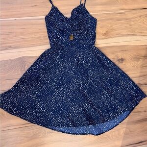 Elegant Navy Blue Polka Dot Mini Dress